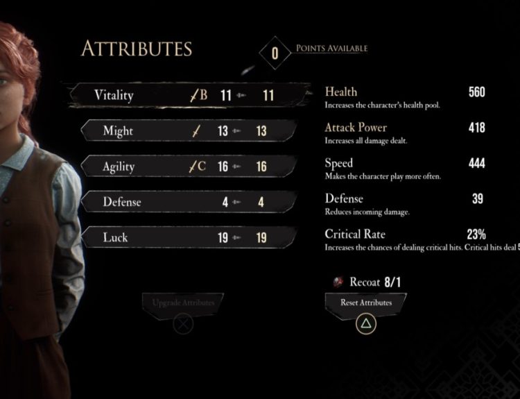 Maelle Level 21 Attributes menu