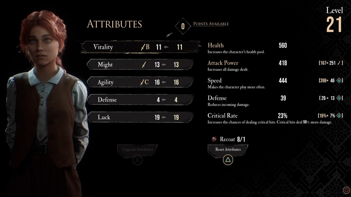 Maelle Level 21 Attributes menu