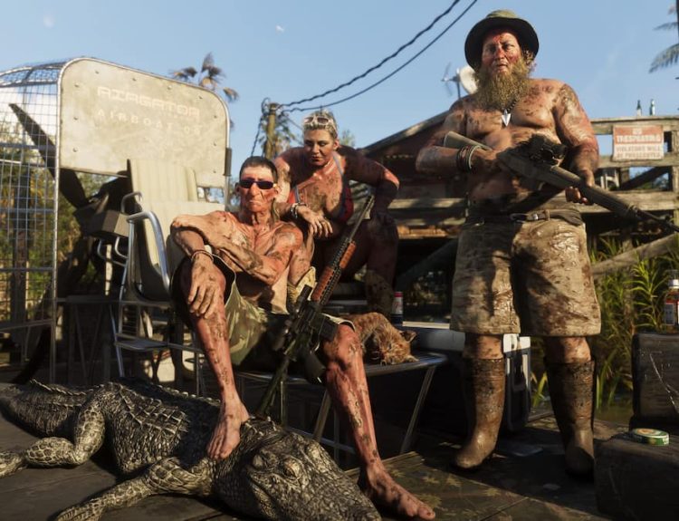 Picture showing people posing with gator in GTA 6.