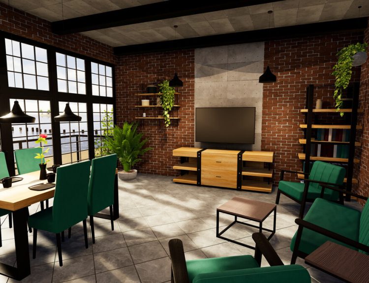 Interior view of a decorated house in House Flipper 2