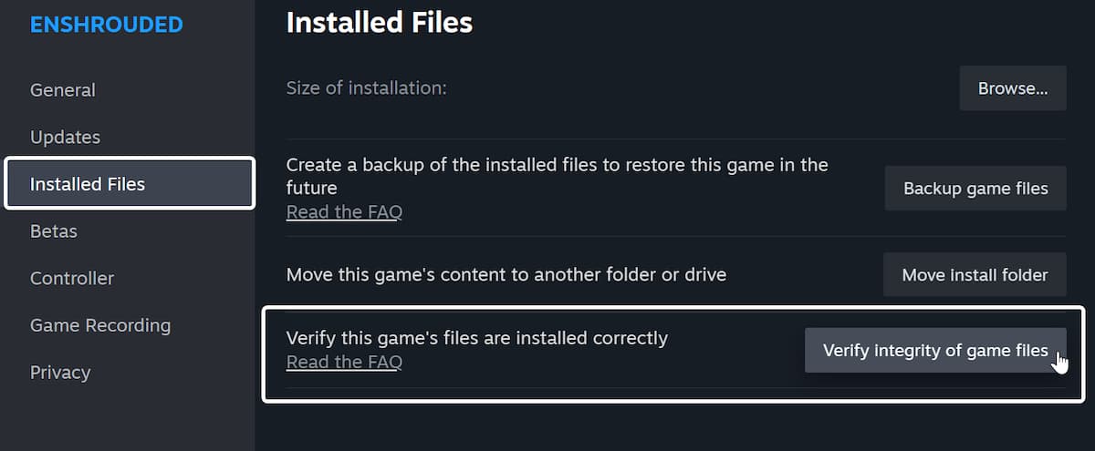 Verify game files Enshrouded