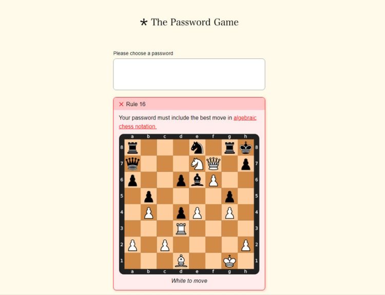 Mastering Rule 16 of The Password Game - An Introduction to Algebraic Chess Notation