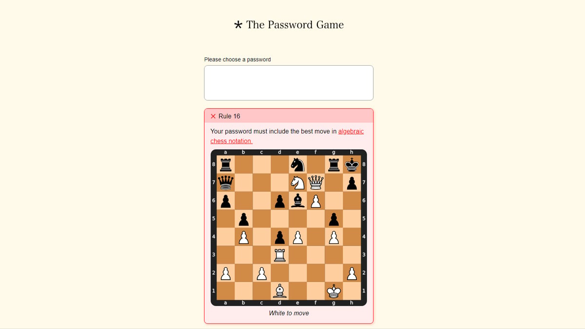 Mastering Rule 16 of The Password Game - An Introduction to Algebraic Chess Notation