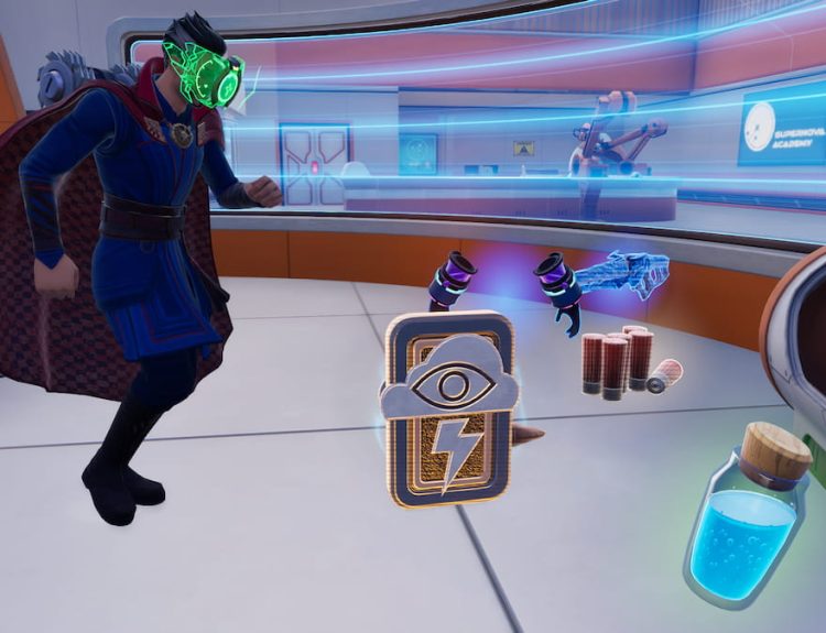 Picture showing a player getting a boon from Hero Cache in Fortnite.