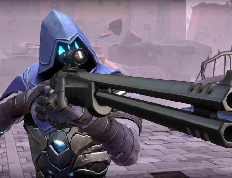 Omen aiming down the sights of the Outlaw sniper rifle in VALORANT.