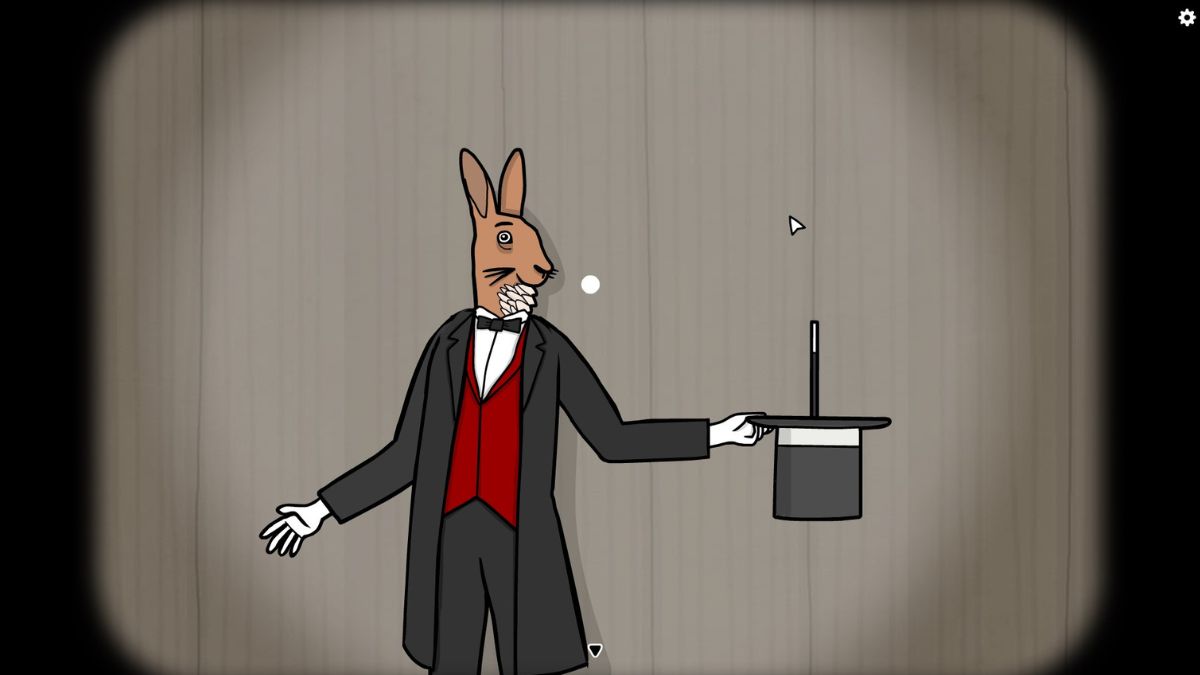 Mr. Rabbit from Mr. Rabbit Magic Show holding his hat and magic wand.