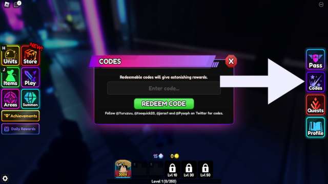 How to redeem codes in Anime Vanguards.