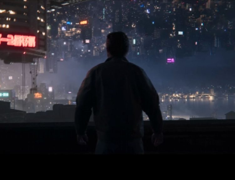 David Mason looking at upside down buildings as shown in the Black Ops 7 trailer.