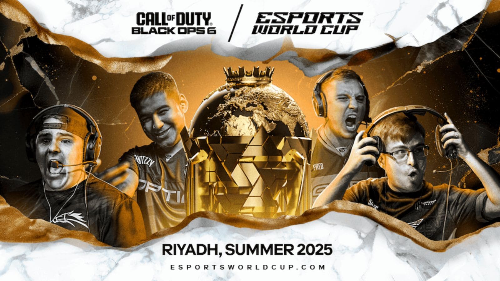 Top pro players featured in the Black Ops 6 Esports World Cup 2025 key image.