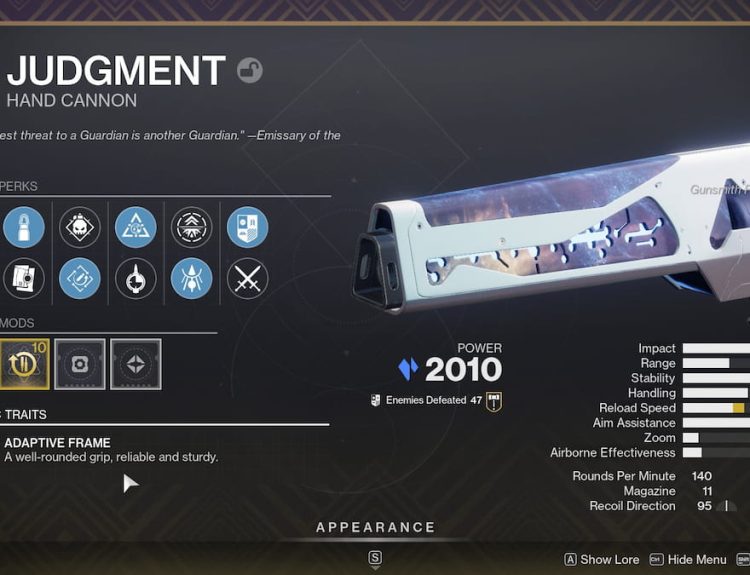 Judgment hand cannon in Destiny 2