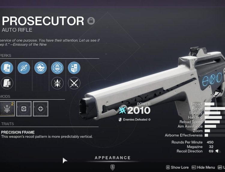 Prosecutor roll in Destiny 2