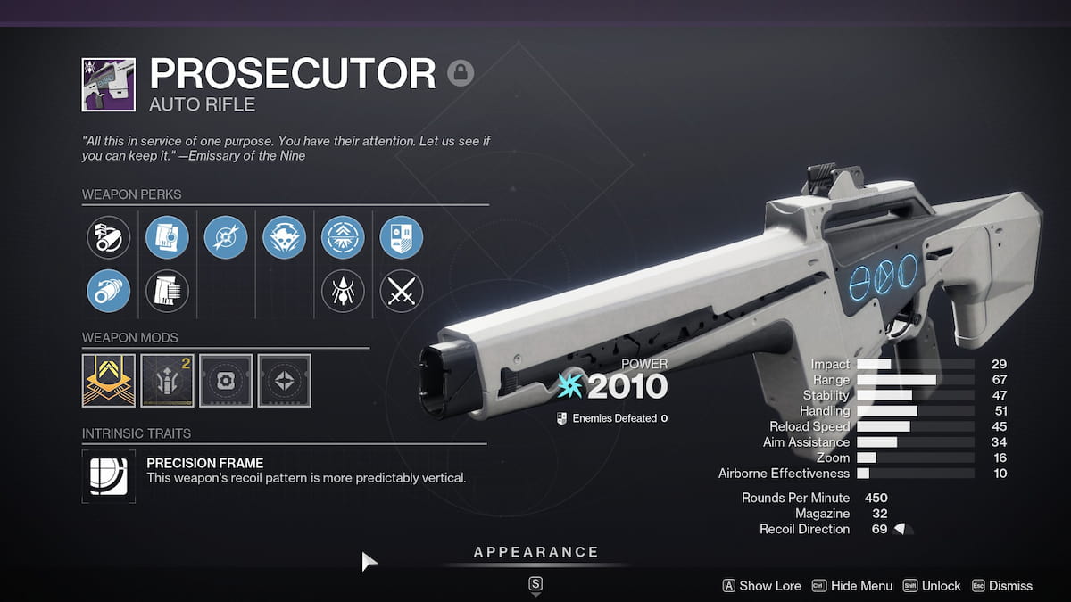 Prosecutor roll in Destiny 2