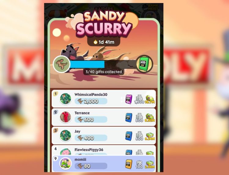 sandy scurry monopoly go