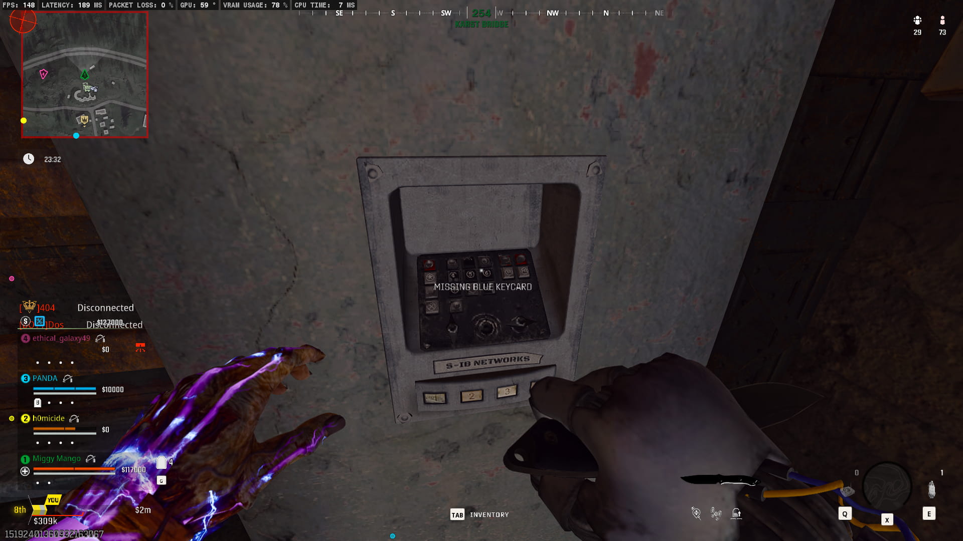 Attempting to open a bunker but missing a blue key card on Verdansk in Warzone.