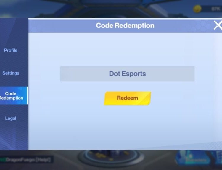 in-game screenshot featuring the code redemption tab in DC Worlds Collide.