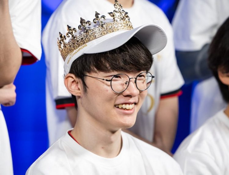 Faker of T1 is seen backstage after victory at the League of Legends World Championship 2024 Finals on Novemeber 02, 2024 in London.