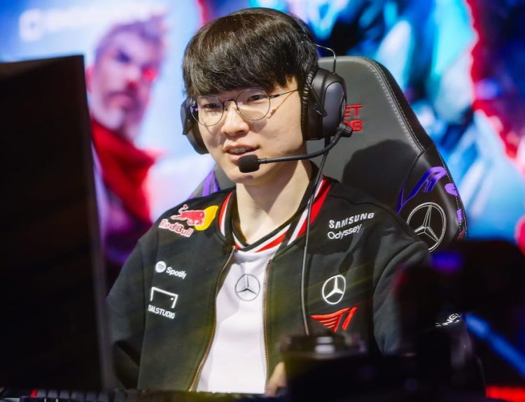 Faker of T1 reacts onstage during MSI 2025 Bracket Stage Day 3 at the Pacific Coliseum in Vancouver, Canada on July 03, 2025.