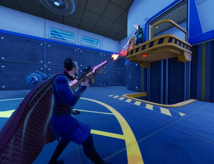 Picture showing the player fighting enemy players in the Supernova Academy secret vault in Fortnite.