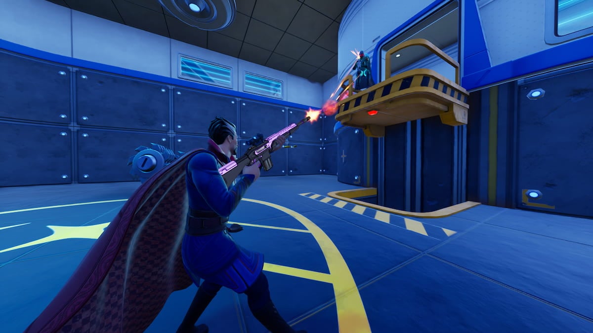 Picture showing the player fighting enemy players in the Supernova Academy secret vault in Fortnite.