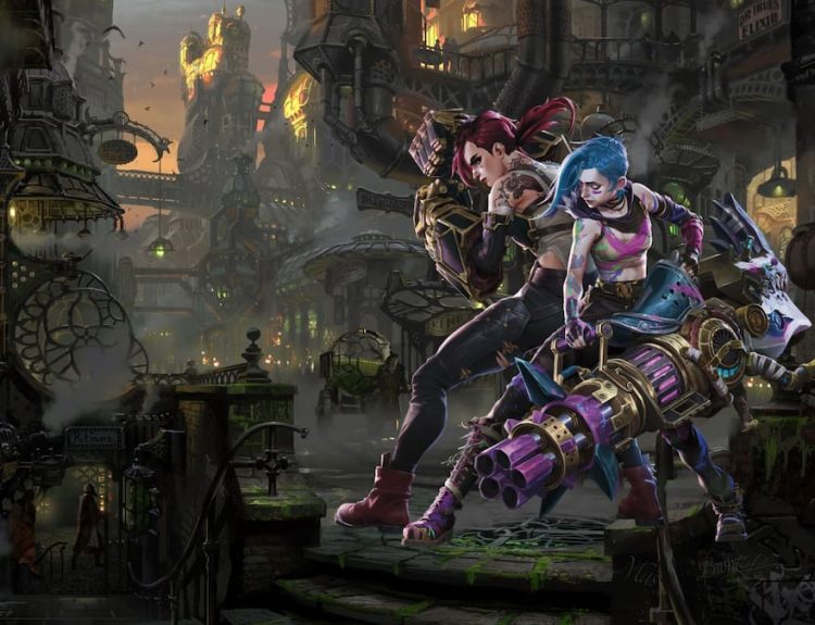 Picture showing Jinx and Vi from Arcane in Zaun.