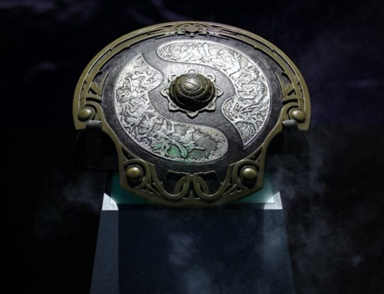 photo featuring the trophy of The International Dota 2 championship.