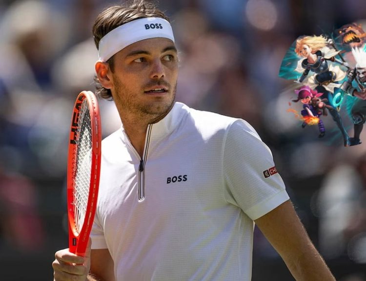 Picture showing Taylor Fritz in Wimbledon alongside a League of Legends icon.