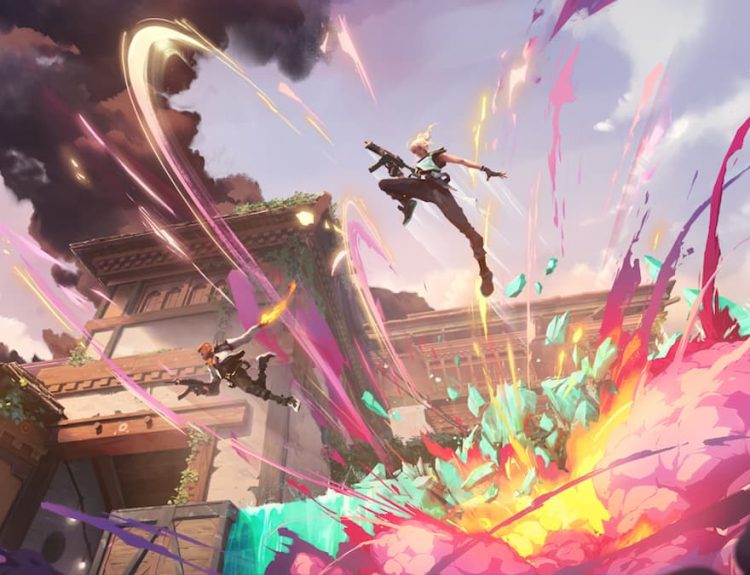 VALORANT Jett and Phoenix engulfed in a Raze ultimate explosion on Haven