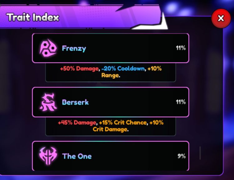 Anime Final Strike Trait Index