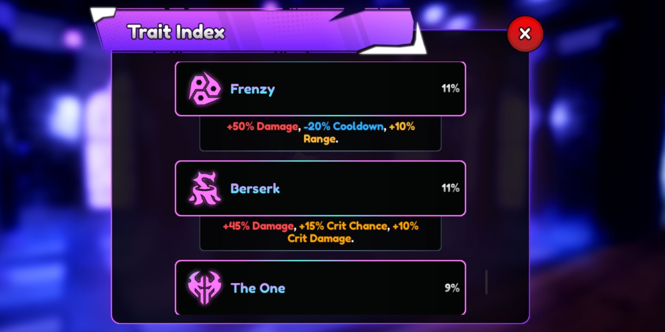 Anime Final Strike Trait Index