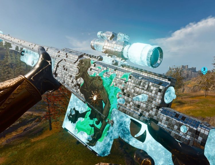 Inspecting the Victus XMR sniper rifle with Reflect 115 camo on Verdansk in Warzone
