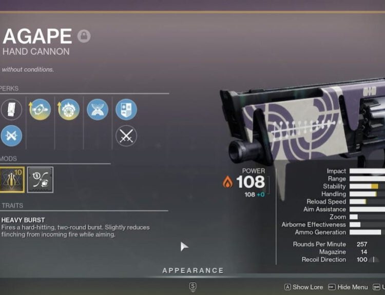 Agape roll in Destiny 2