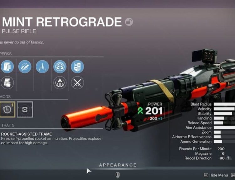 Mint Retrograde roll in Destiny 2