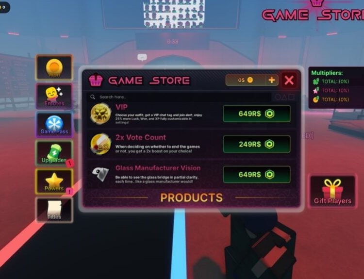 in-game screenshot featuring the shop in Ink Game.