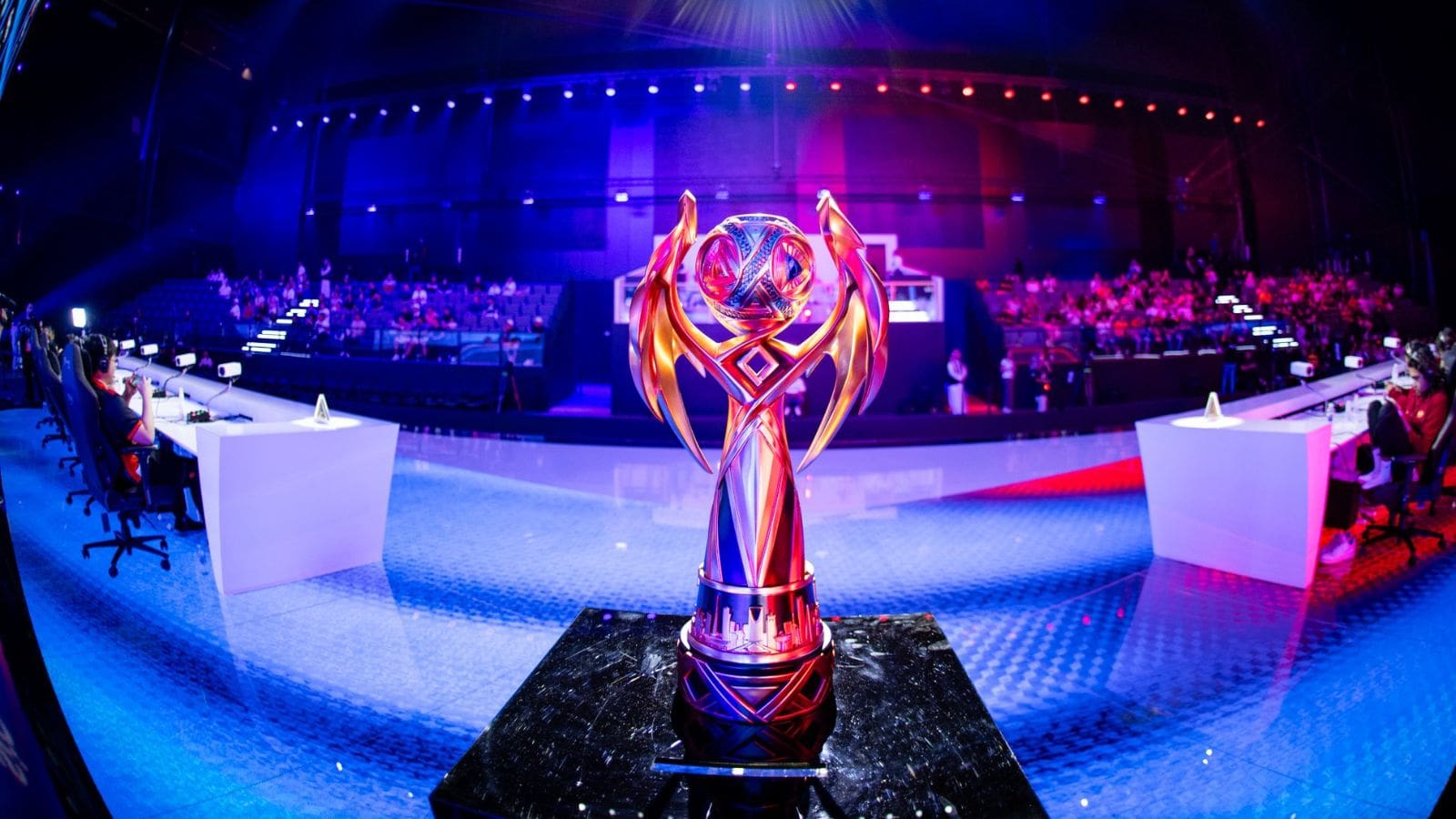 MSC x EWC trophy on stage during the 2024 edition.