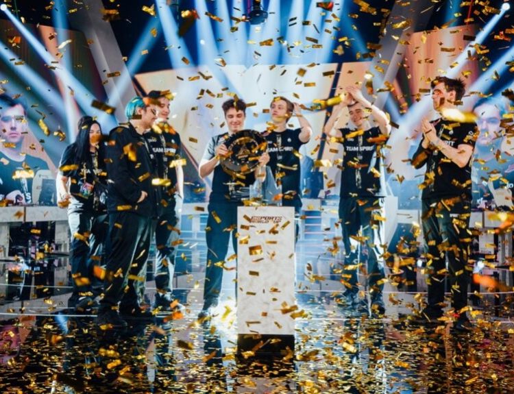 Photograph featuring the dota 2 roster of Team Spirit at EWC 2025.