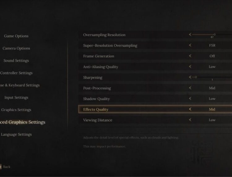 a screenshot of Wuchang: Fallen Feathers advanced graphics settings
