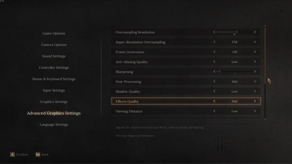 a screenshot of Wuchang: Fallen Feathers advanced graphics settings