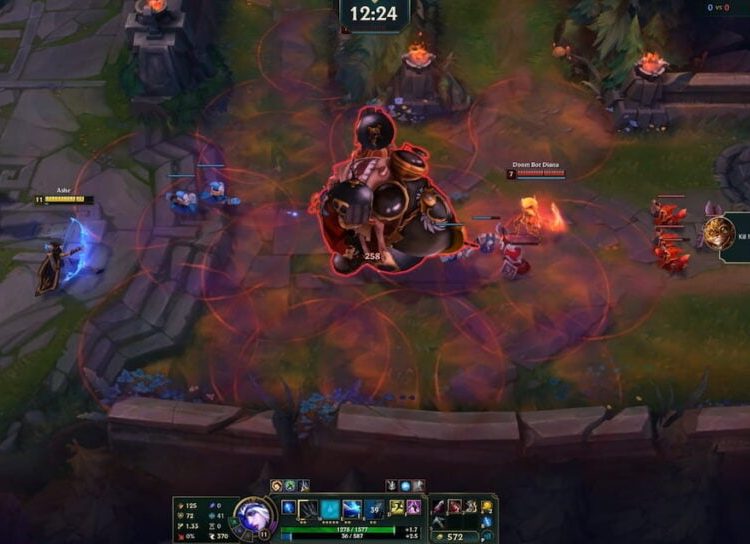 Picture showing a big Ziggs Doom Bot in League of Legends.