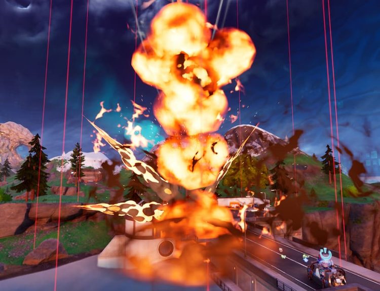 Picture showing the impact of the Precision Air Strike in Fortnite.