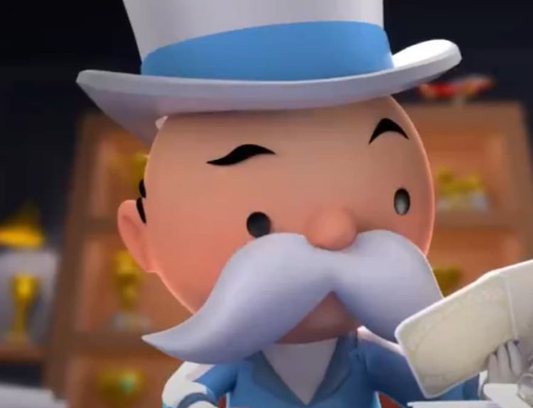 Mr. Monopoly looking at Monopoly GO Stickers