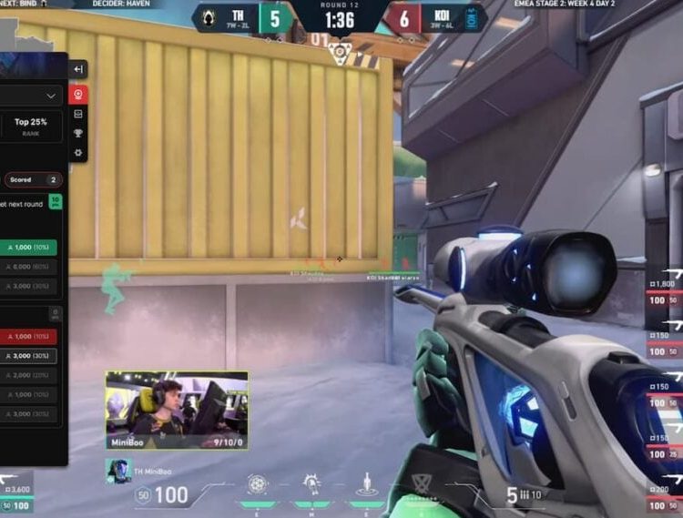 A snapshot of a VCT match, showcasing Shotcall prediction tool.