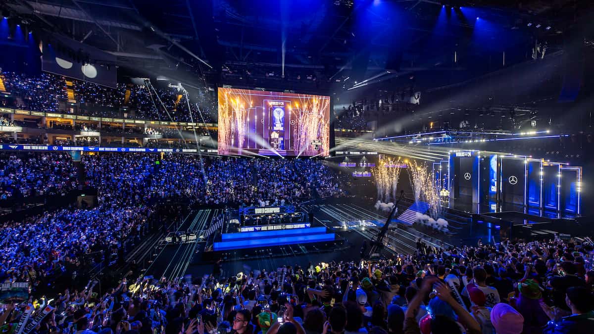 T1 on stage after victory at the League of Legends World Championship 2024 Finals on Novemeber 02, 2024 in London.