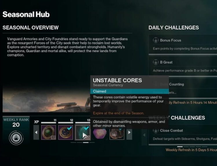 Seasonal Hub Unstable Rewards in Destiny 2
