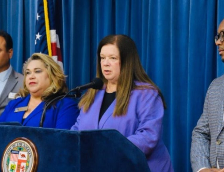 LA City Attorney Hydee Feldstein Soto speaking during an event.