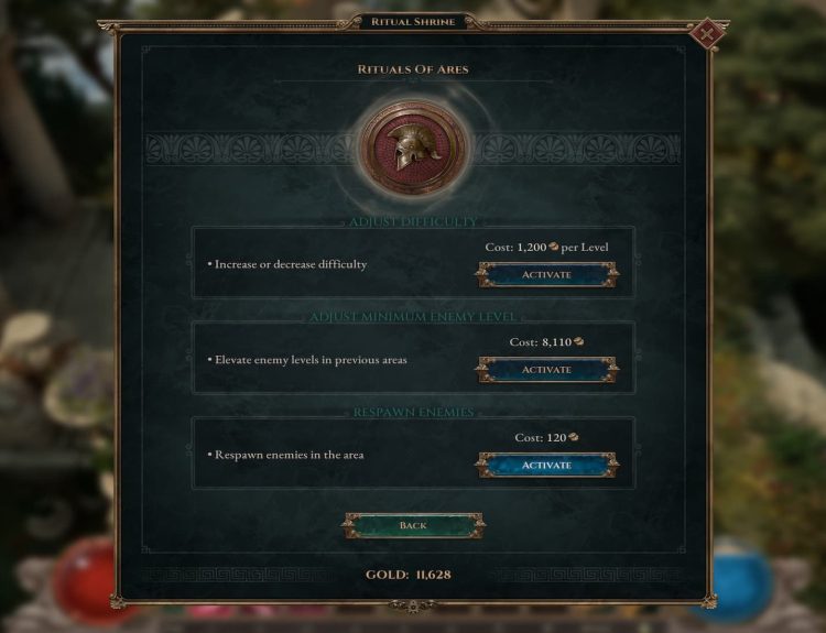 The Ritual of Ares Menu at the Shrine