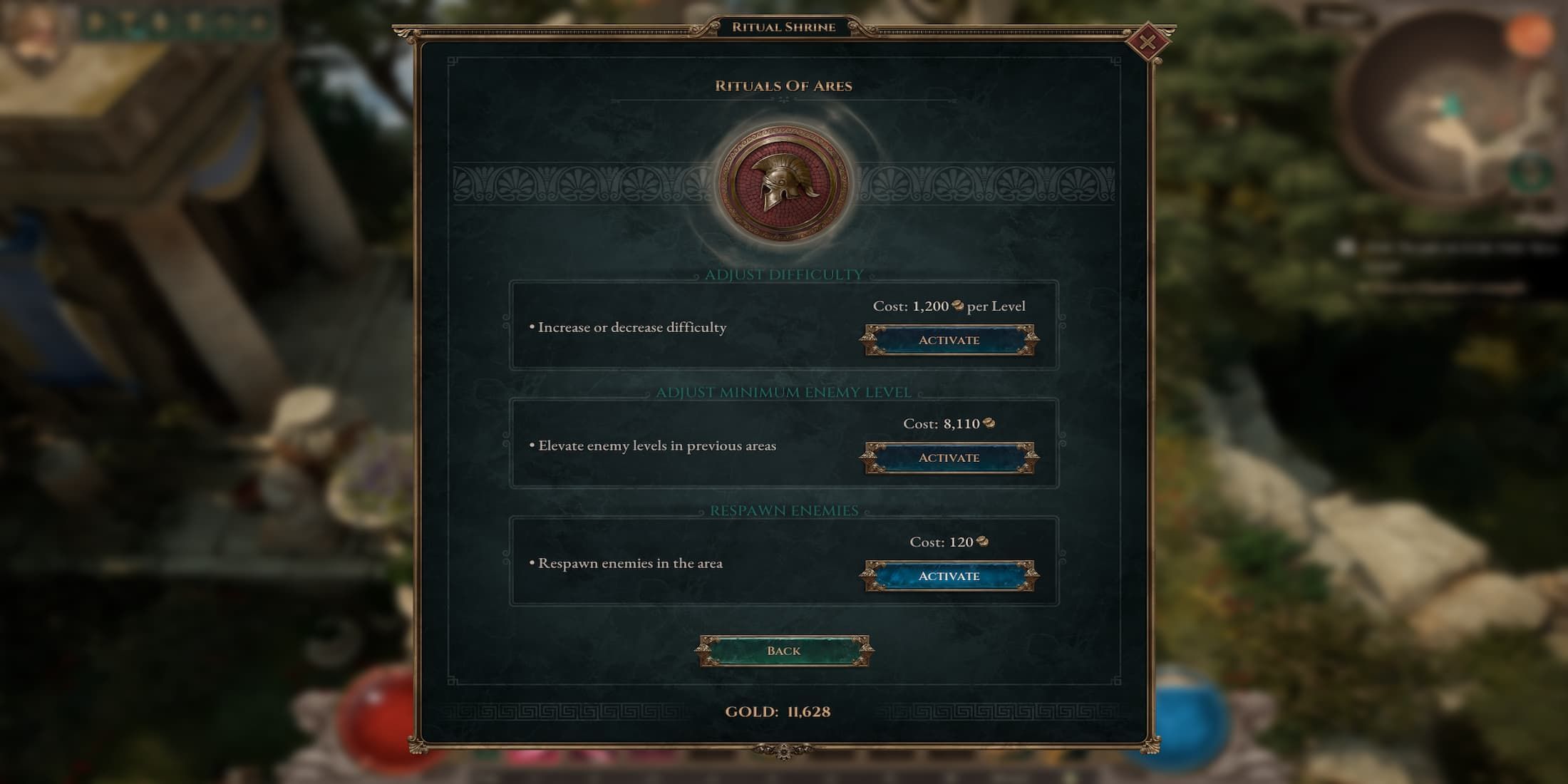The Ritual of Ares Menu at the Shrine