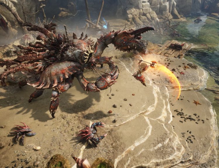 A Promo Image With a Character Launching an Attack Against a Boss
