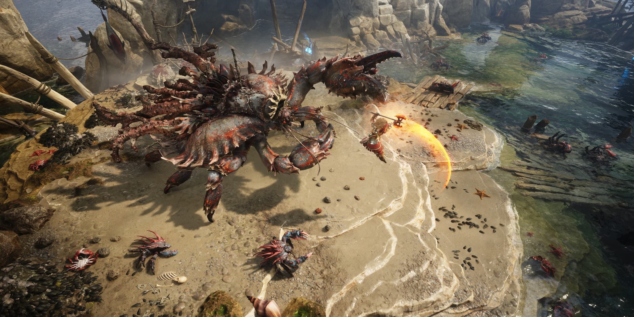 A Promo Image With a Character Launching an Attack Against a Boss