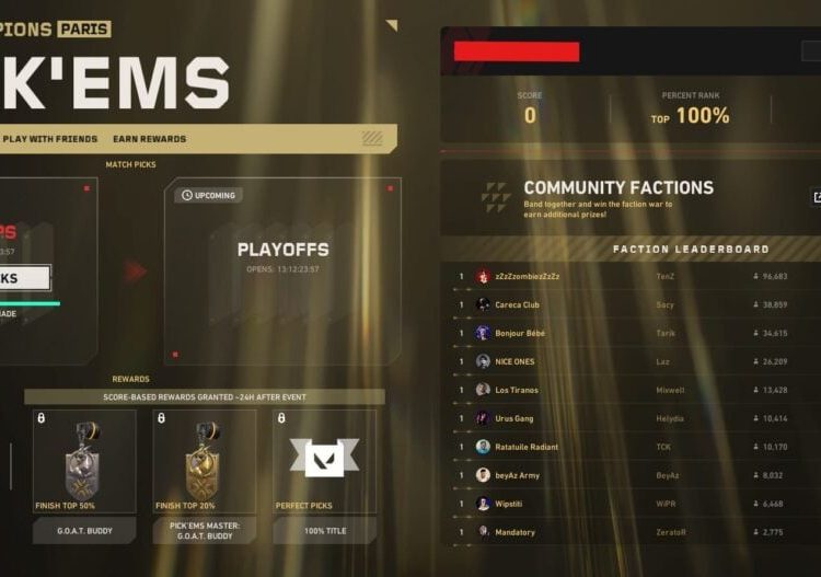 VALORANT Champions Paris Pick'ems page