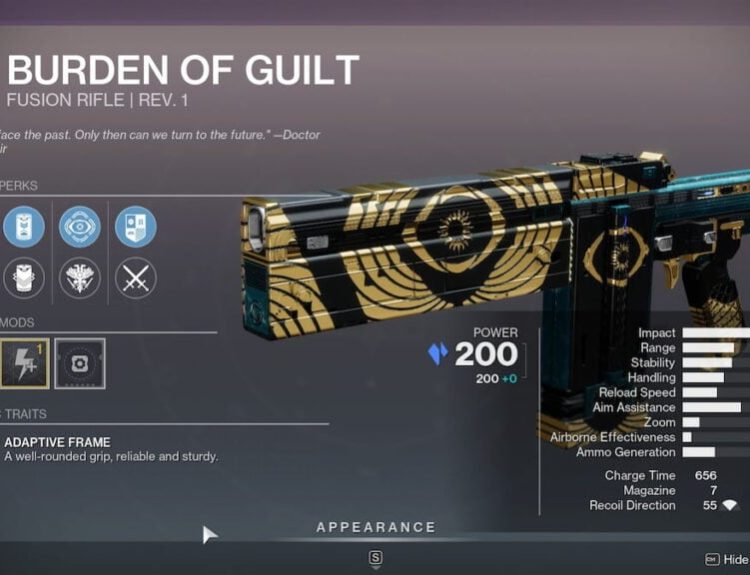 Burden of Guilt fusion rifle inspect in Destiny 2